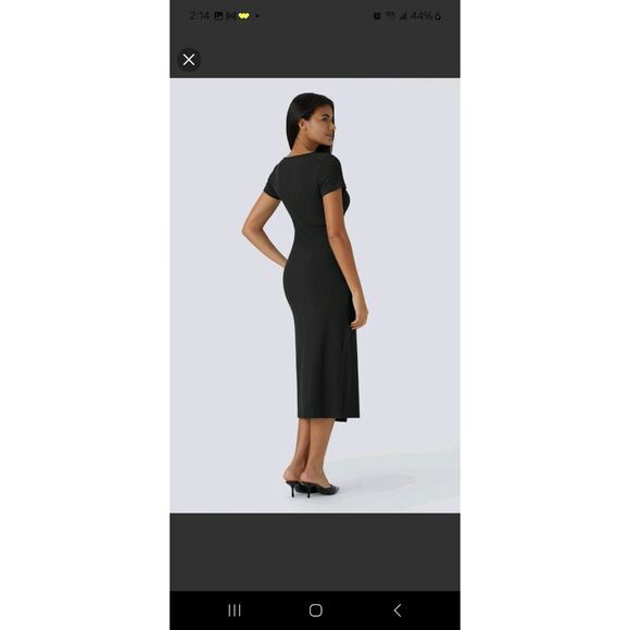 NWT!! Halara Small Ribbed V-Neck Short Sleeve Button Split Midi Split Dress - Picture 2 of 9